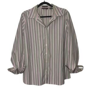 Eddie Bauer button up Woman's size XL 100% cotton striped pink white green
